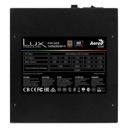 Fuente de Alimentación Aerocool LUX RGB 1000M/ 1000W/ Ventilador 12cm/ 80 Plus Gold