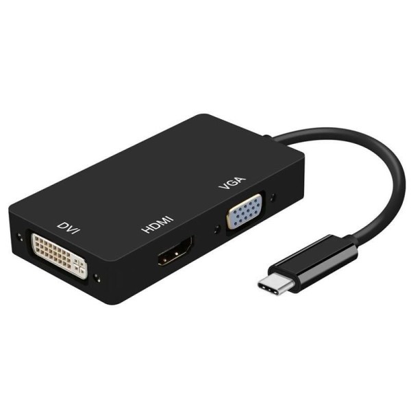 Conversor Aisens A109-0343/ USB Tipo-C Macho - DVI Hembra/ VGA Hembra / HDMI Hembra/ 15cm/ Negro