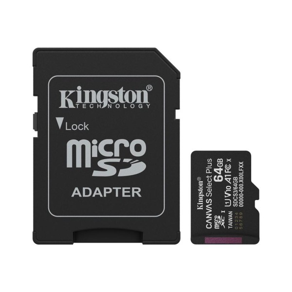 Tarjeta memoria micro sdxc 64gb kingston canvas select plus   adaptador sd