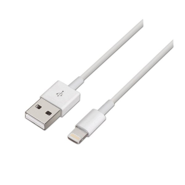 Cable USB 2.0 Lightning Aisens A102-0035/ USB Macho - Lightning Macho/ Hasta 2.5W/ 60Mbps/ 1m/ Blanco