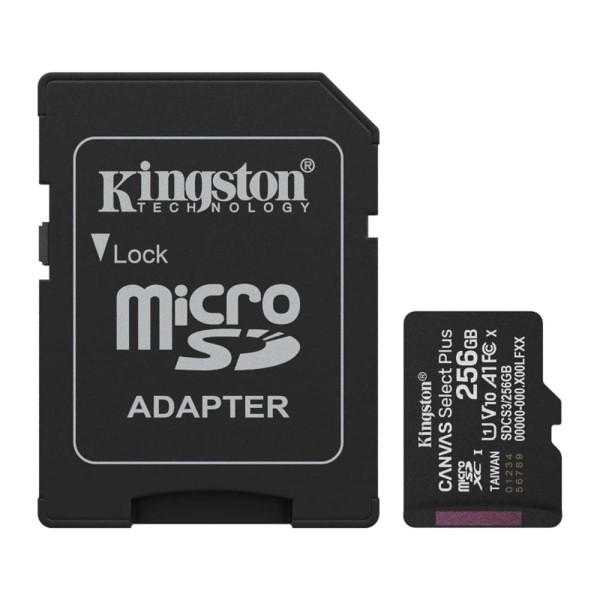 Tarjeta memoria micro secure digital sdxc 256gb kingston canvas select plus clase 10 uhs - 1  adaptador sd