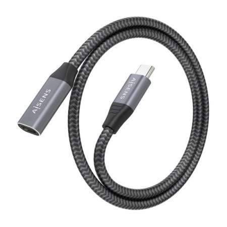 Cable Alargador USB 3.2 Aisens A107-0636/ USB Tipo-C Macho - USB Tipo-C Hembra/ Hasta 100W/ 20Gbps/ 2m/ Gris