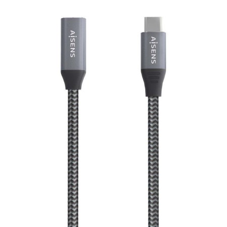 Cable Alargador USB 3.2 Aisens A107-0760/ USB Tipo-C Macho - USB Tipo-C Hembra/ Hasta 100W/ 20Gbps/ 50cm/ Gris