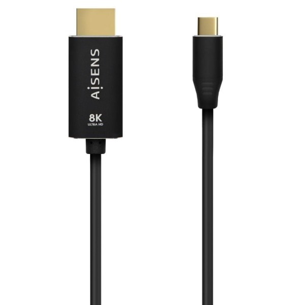 Cable Conversor Aisens A109-0712/ USB Tipo-C Macho - HDMI 8K Macho/ Hasta 27W/ 6000Mbps/ 2m/ Negro