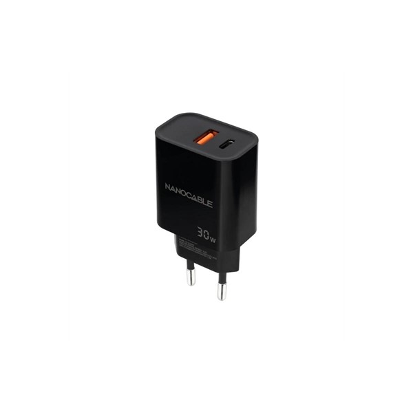 Cargador nanocable usb - c - pd뫆 - a - qc 30w negro