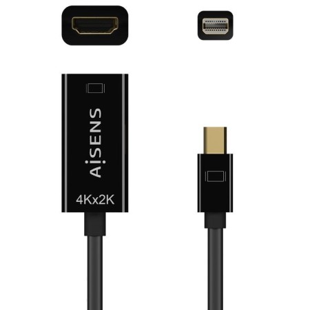 Cable Conversor Aisens A125-0643/ Mini DisplayPort Macho - HDMI Hembra/ Hasta 5W/ 2300Mbps/ 15cm/ Negro