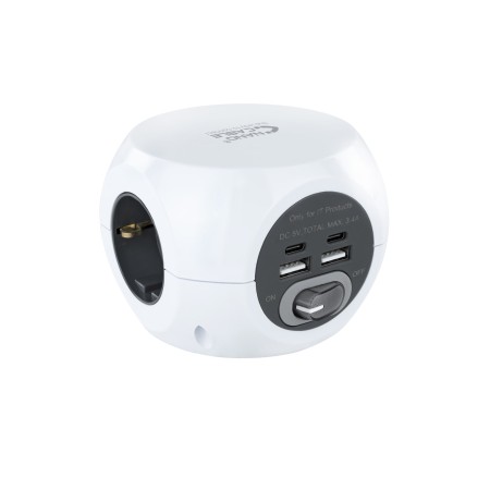 Regleta base de enchufes nanocable 3tomas shucko 2 puertos usb 3 puertos usb c cable 1.4m