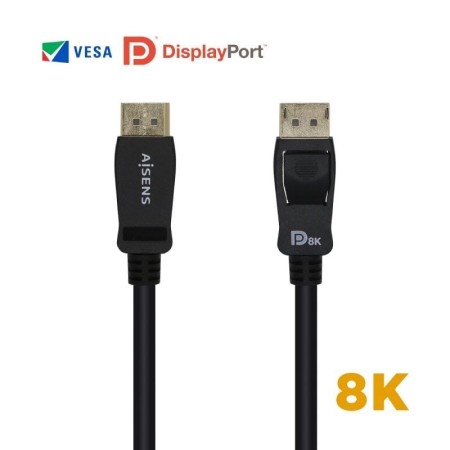 Cable DisplayPort 1.4 8K Aisens A149-0431/ DisplayPort Macho - DisplayPort Macho/ 1m/ Certificado/ Negro