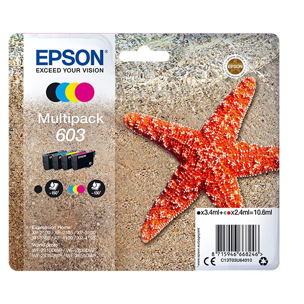 Multipack cartucho tinta epson 603 c13t03u64010 negro -  cian -  amarillo -  magenta -  estrella de mar