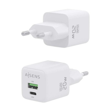 Cargador Gan de Pared Aisens ASCH-20W2P010-W/ 1xUSB Tipo-C/ 1xUSB/ 20W