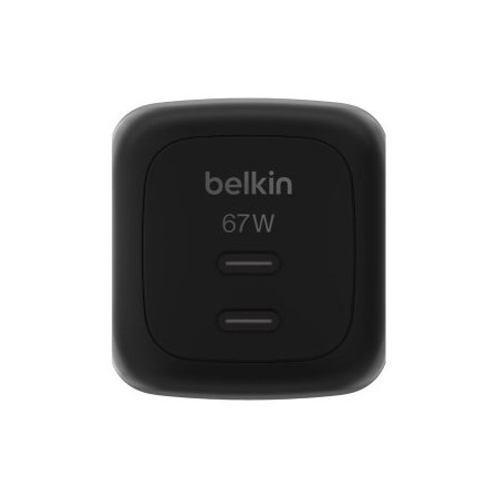 CARGADOR USB GAN BELKIN WCH020kqBK 67W 2xUSB-C PD PPS DISEÑO COMPACTO COLOR NEGRO