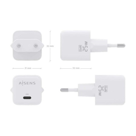 Cargador Gan de Pared Aisens ASCH-25W1P012-W/ 1xUSB Tipo-C/ 25W