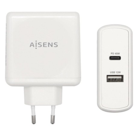 Cargador de Pared Aisens ASCH-2PD45A-W/ 1xUSB Tipo-C/ 1x USB/ 57W