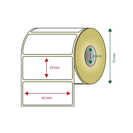 PACK DE 6 ROLLOS DE ETIQUETAS ADHESIVAS TERMICAS BLANCAS APPROX ANCHO 70mm TAMAÑO ETIQUETA 62x29mm 8