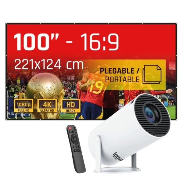 iggual Pack mini proyector + pantalla 100″ plegabl