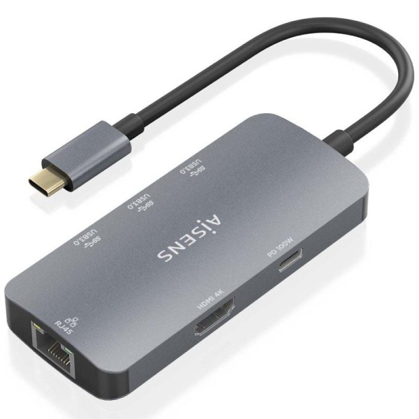 Docking USB Tipo-C Aisens ASUC-6P019-GR/ 1xHDMI/ 3xUSB/ 1xRJ45/ 1xUSB Tipo-C PD/ Gris