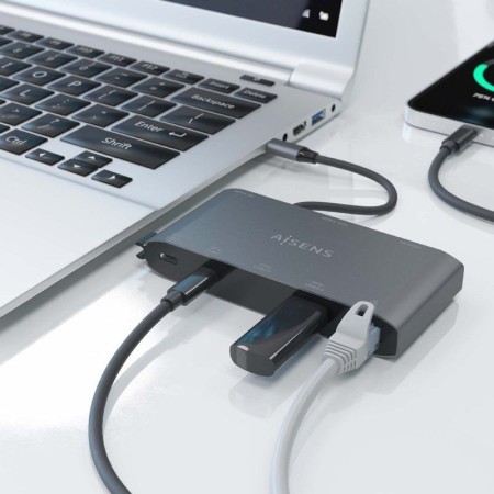 Docking USB Tipo-C Aisens ASUC-8P010-GR/ 1xHDMI/ 1xVGA/ 2xUSB/ 1xRJ45/ 2xUSB Tipo-C/ 1xUSB Tipo-C PD/ Gris