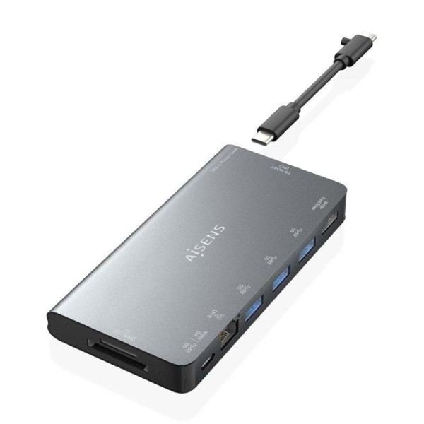 Docking USB Tipo-C Aisens ASUC-8P015-GR/ 1xHDMI/ 3xUSB/ 1xRJ45/ 1xLector Tarjetas / 1xUSB Tipo-C/ Gris