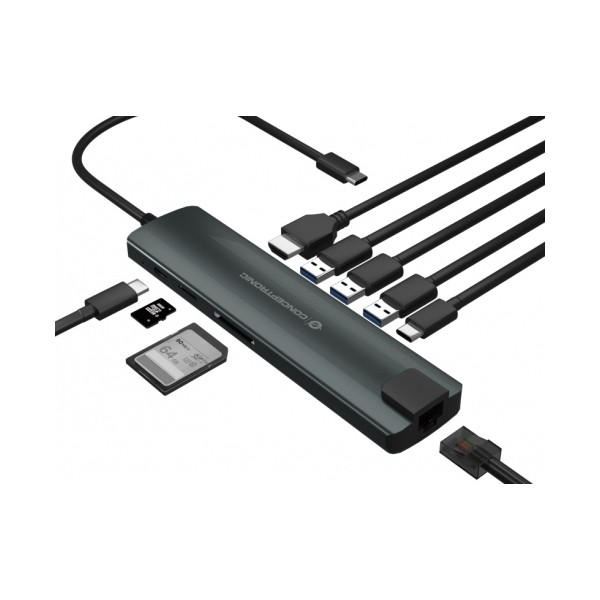 Adaptador conceptronic usb tipo c 9 en 1 hdmi - usb - c - pd - usb 3.0 - sd - micro sd - rj45