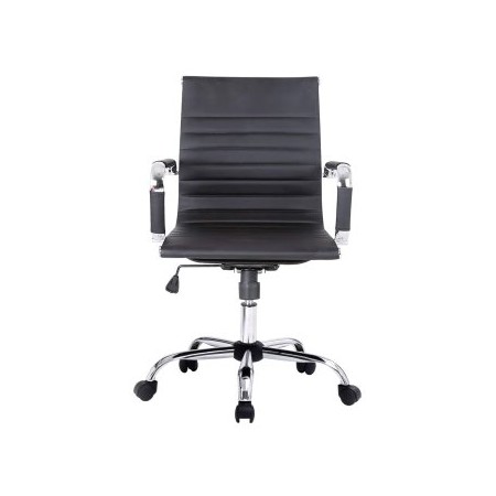 SILLA DE OFICINA EQUIP RESPALDO MEDIO COLOR NEGRO RECUBRIMIENTO PU DE ALTA CALIDAD ERGONOMICA