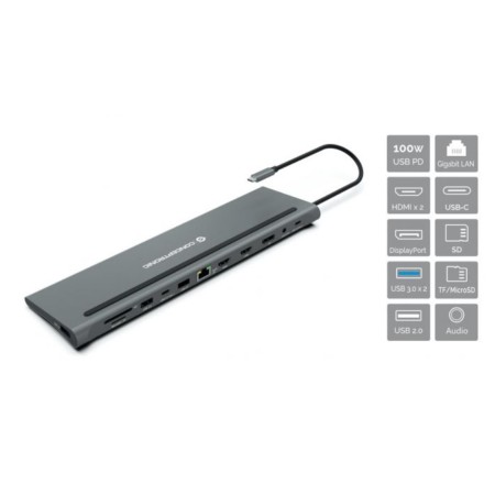 Docking station conceptronic usb tipo c donn17g 2 x hdmi - 1 x dp - 2 x usb 3.0 - 1 x usb 2.0 - 1 x rj45 - 1 x aux - lector sd -