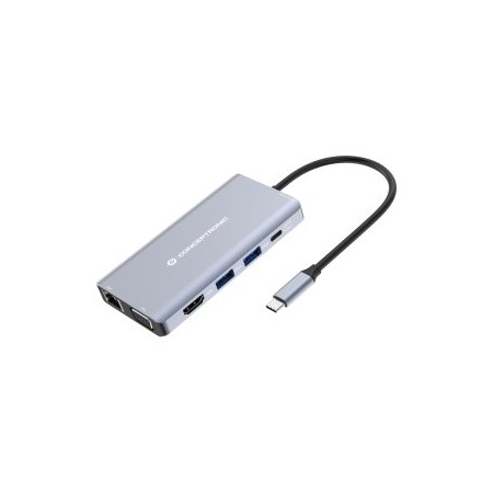 DOCKING USB-C CONCEPTRONIC DONN20G 1xHDMI 4K 1xVGA 3xUSB-A 3.0 1xJACK 1x1Gb RJ45 1xLECTOR DE TARJETA