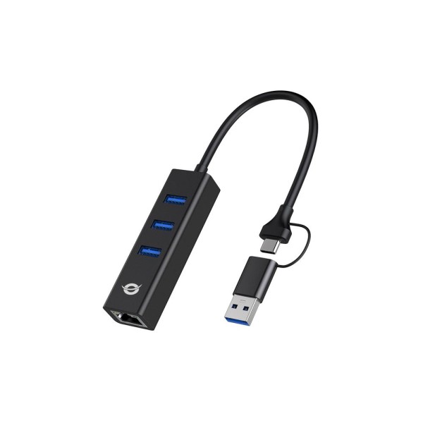 Adaptador conceptronic usb a gigabit ethernet rj45 - con hub usb 3.0 - 3 puertos - adaptador usb - c