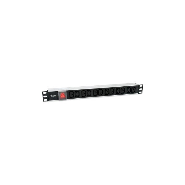 REGLETA ALIMENTACION ALUMINIO RACK 19″ 1U 12 TOMAS IEC C13 CON INTERRUPTOR CABLE 1.8m