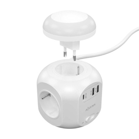 Regleta con Interruptor y Luz Nocturna Aisens ASPS-2A1CLPQ02-W/ 4 Tomas de Corriente/ 1 USB Tipo-C PD/ 2 USB/ Cable 1.8m/ Blanco