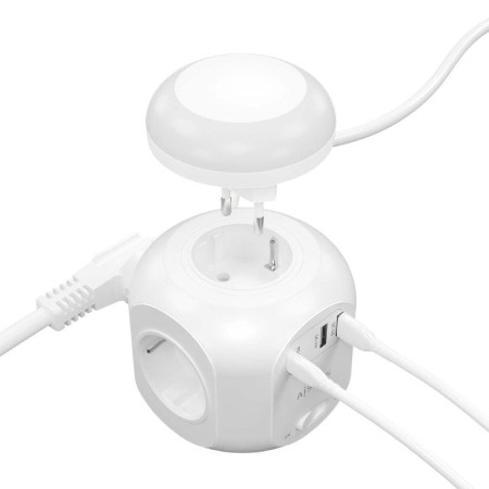 Regleta con Interruptor y Luz Nocturna Aisens ASPS-2A1CLPQ02-W/ 4 Tomas de Corriente/ 1 USB Tipo-C PD/ 2 USB/ Cable 1.8m/ Blanco