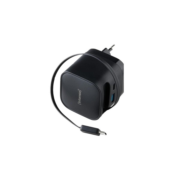 Cargador de pared intenso 65w gan w65acic retractil negro