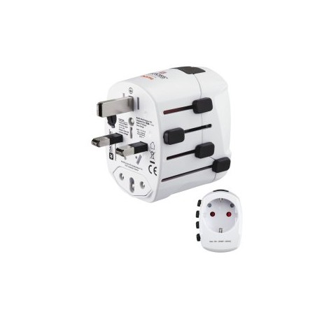 ADAPTADOR DE VIAJE HAMA DE 3 CLAVIJAS HASTA 150 PAISES
