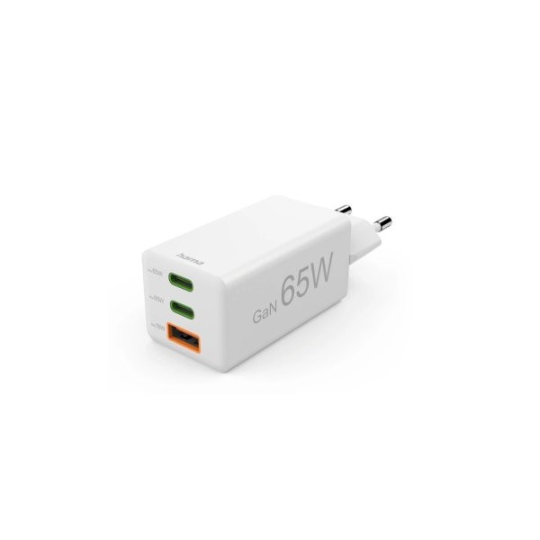 CARGADOR USB-C HAMA 65W 2xUSB-C 1xUSB-A GaN QUICK CHARGE POWER DELIVERY BLANCO
