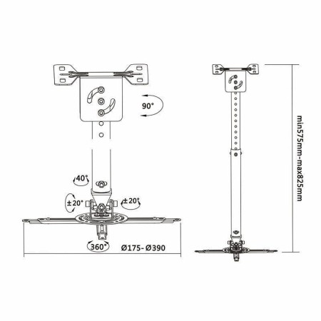 Soporte de Techo para Proyector Aisens CP02TSRE-051/ Giratorio-Inclinable-Extensible/ hasta 20kg