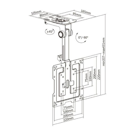 Soporte de Techo Giratorio/ Plegable Aisens CT43S-187 para TV de 19-43"/ hasta 20kg