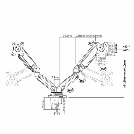 Soporte para 2 Monitores Aisens DT27TSR-045/ hasta 9kg