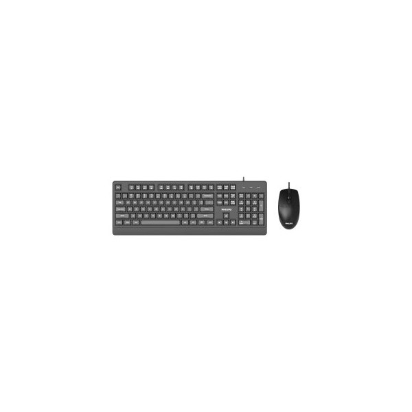 TECLADO Y MOUSE PHILIPS SPT6247B CABLE USB 2.0 1200 DPI ATAJOS MULTIMEDIA NEGRO ERGONOMICO