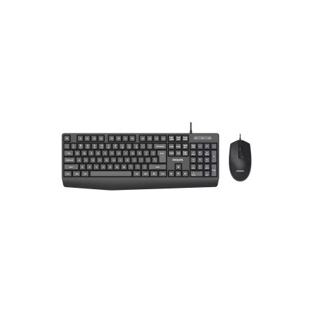 TECLADO Y MOUSE PHILIPS SPT6237B CABLE USB 2.0 RESISTENTE AGUA 1200 DPI NEGRO ERGONOMICO