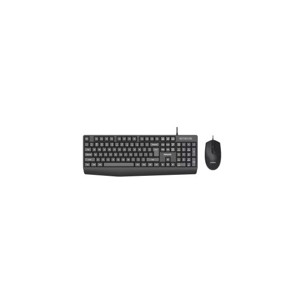 TECLADO Y MOUSE PHILIPS SPT6237B CABLE USB 2.0 RESISTENTE AGUA 1200 DPI NEGRO ERGONOMICO
