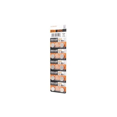 PILAS LR43 MAXELL LR0043-B10 1.5V BLISTER 10 UNIDADES (ecotasas incluidas)