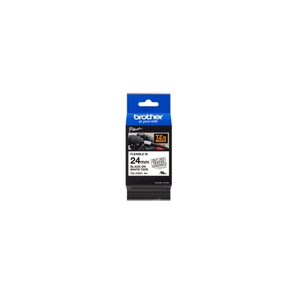 Cinta laminada brother tzefx251 texto negro sobre fondo blanco - 24mm ancho - 8m longitud