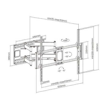 Soporte de Pared Giratorio/ Inclinable/ Nivelable Aisens WT120TSLE-163 para TV de 60-120"/ hasta 120kg