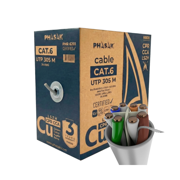 Bobina cable red phasak utp cat.6 lszh certificacion cpr (ignifugo) cca 305m gris phr 6201