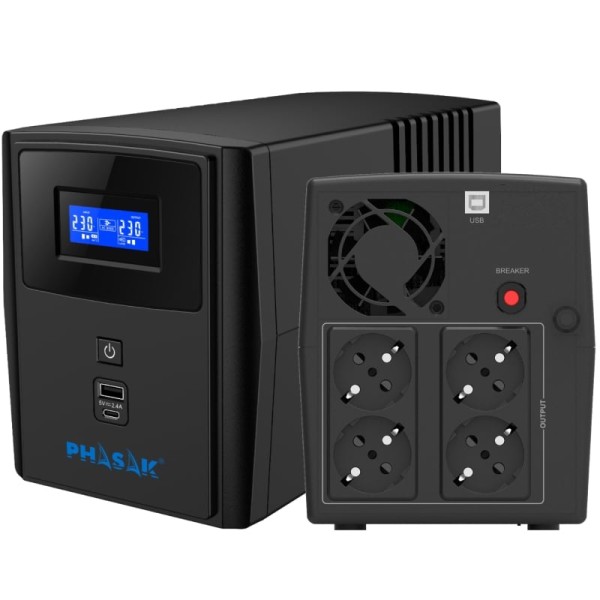 SAI Línea Interactiva Phasak SIRIUS 1500 VA Interactive/ 1500VA-900W/ 4 Salidas/ Formato Torre