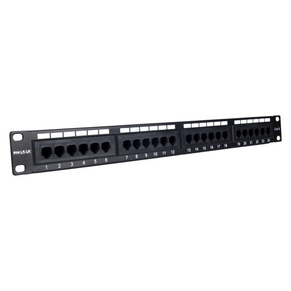 Panel transferencia para armario rack 19 pulgadas phasak utp rj45 cat. 6 dual 24p 1u negro pu 2420