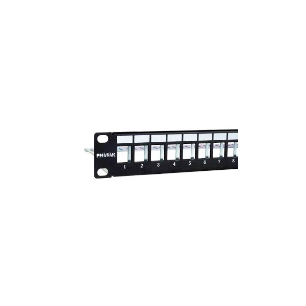 Panel frontal armario rack 19 pulgadas phasak para 24 conectores 1u con org. de cables ftp negro pa 3524