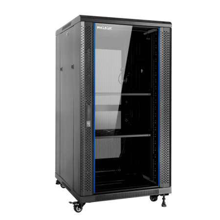 Armario rack de suelo 19 pulgadas phasak pro 27u negro 600x1000 montado pho 6127