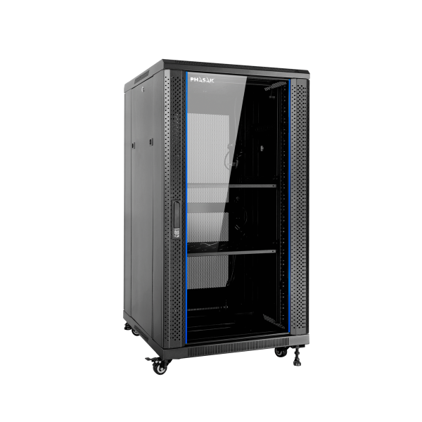 Armario rack de suelo 19 pulgadas phasak pro 27u negro 600x1000 montado pho 6127