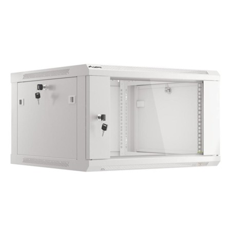 Armario lanberg mural rack 19 pulgadas 6u - 600x600 flat pack puerta cristal gris