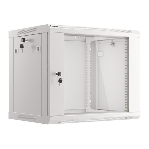 Armario lanberg mural rack 19 pulgadas 9u - 600x450 flat pack v2 puerta cristal gris